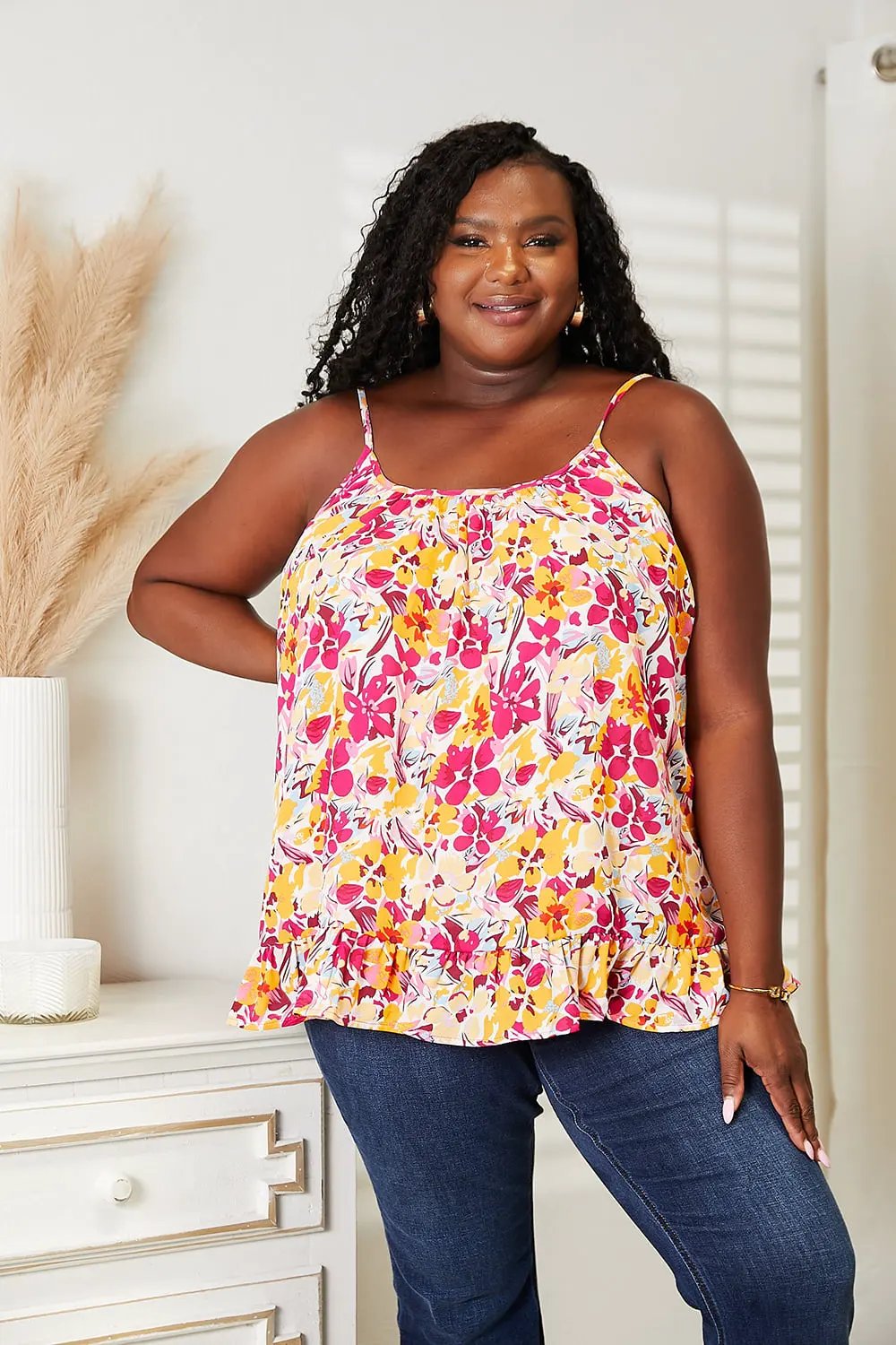 Double Take Floral Scoop Neck Ruffle Hem Cami by Double Take