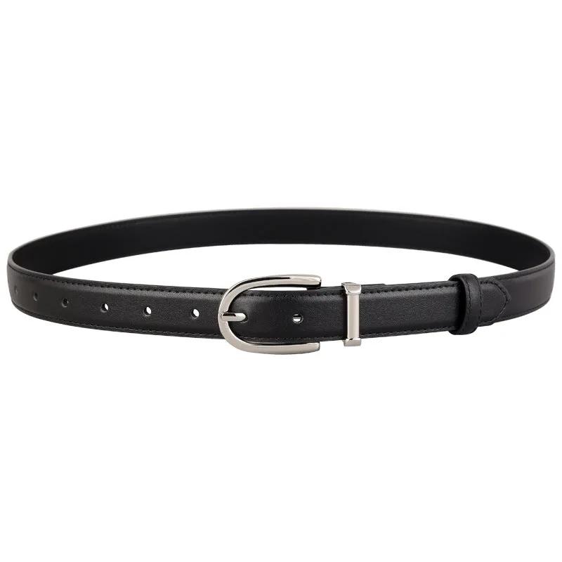 Classic Leather Belt with Silver Buckle by Trendsi