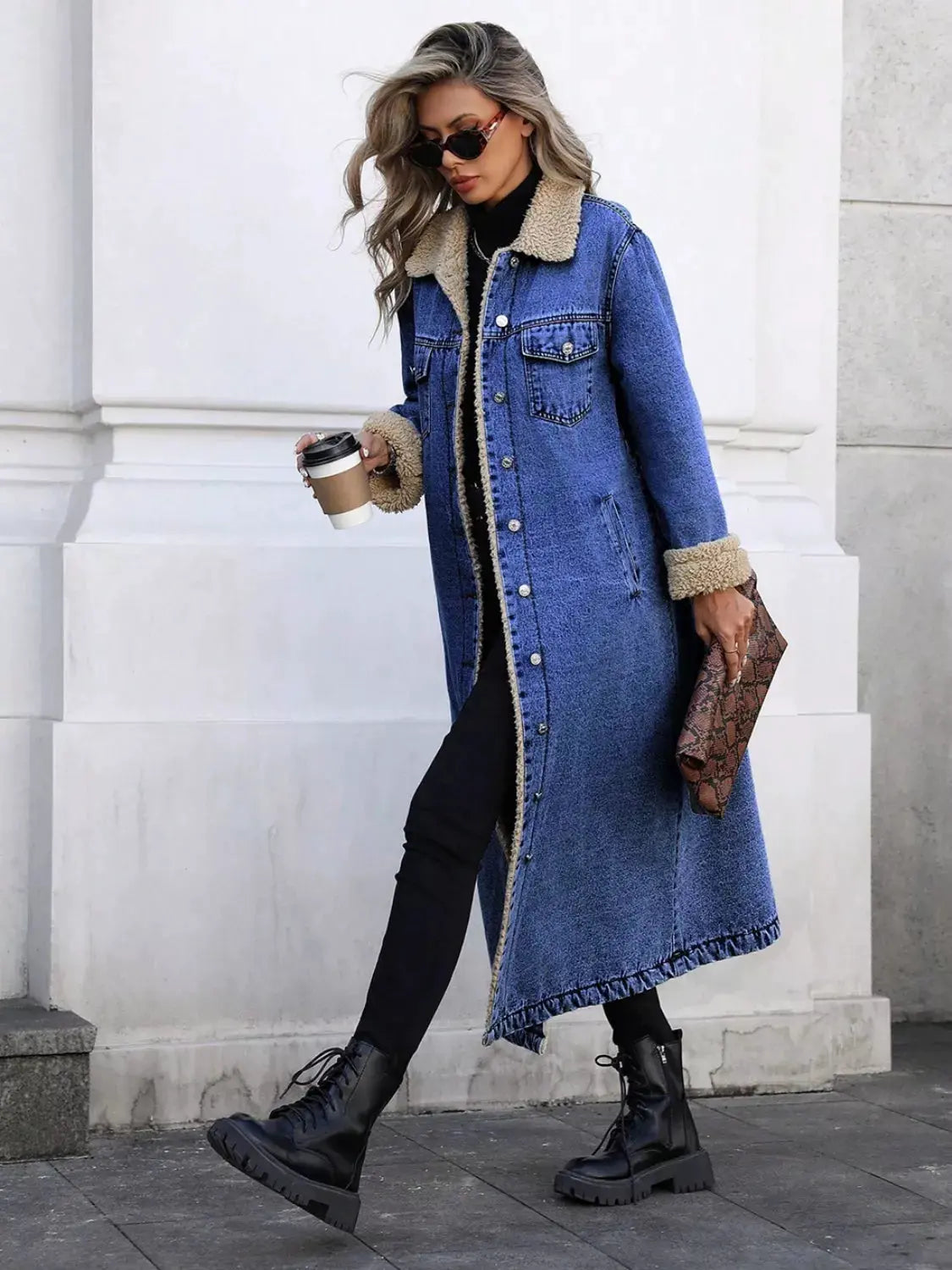 Sherpa Lined Longline Denim Jacket by Partner Label