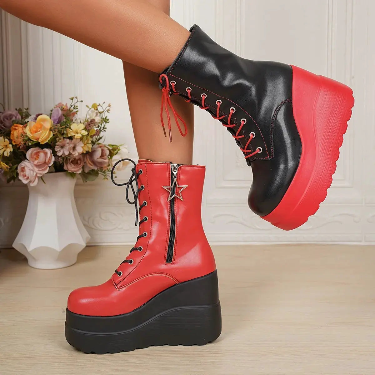 Color Block Platform Wedge Boots by Partner Label