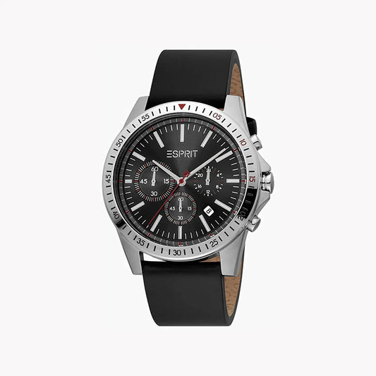 Esprit Men's Black Leather Watch, Black Dial | Es1g050m0015 by ESPRIT