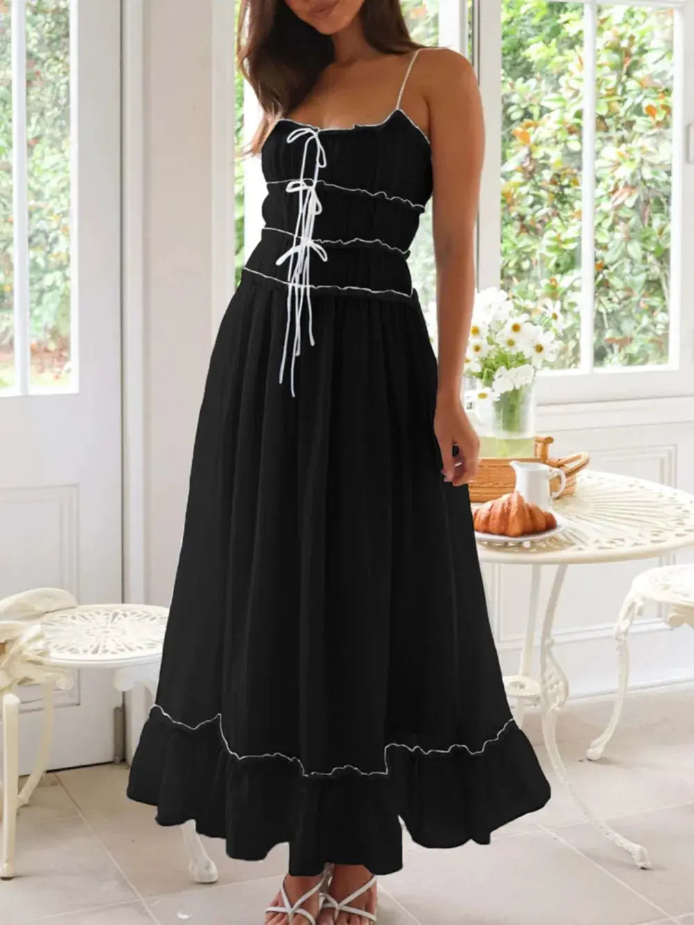 Devine Frill Ruffled Hem Midi Cami Dress by Devine