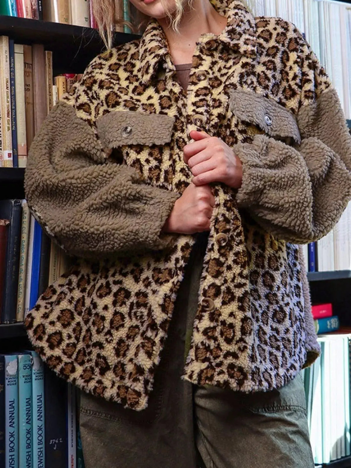 Leopard Print Teddy Fleece Jacket by Partner Label