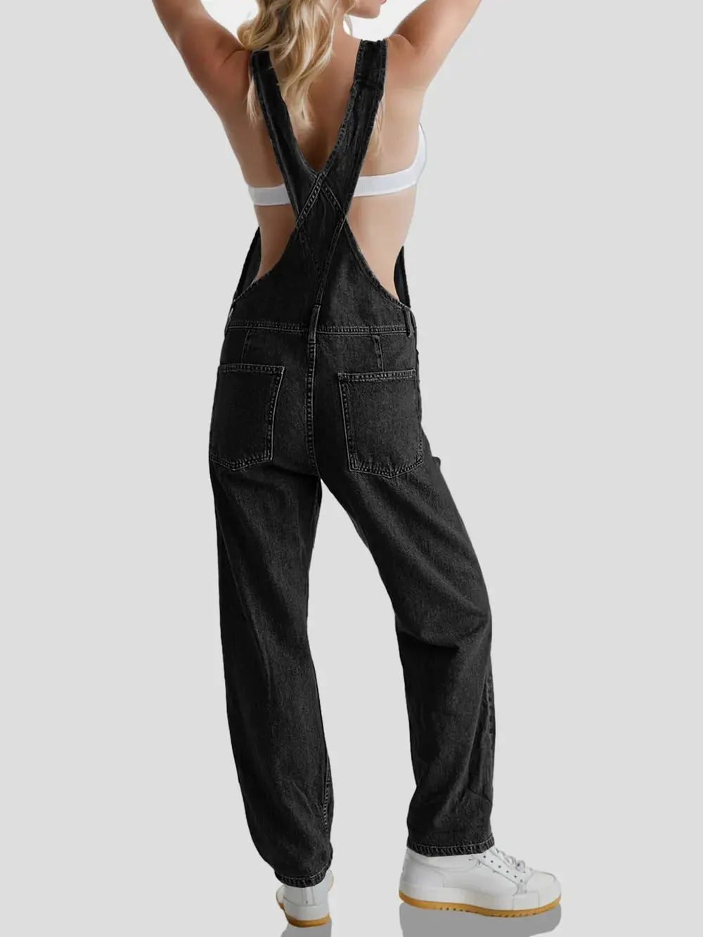 Square Neck Wide Strap Denim Overalls by Partner Labels