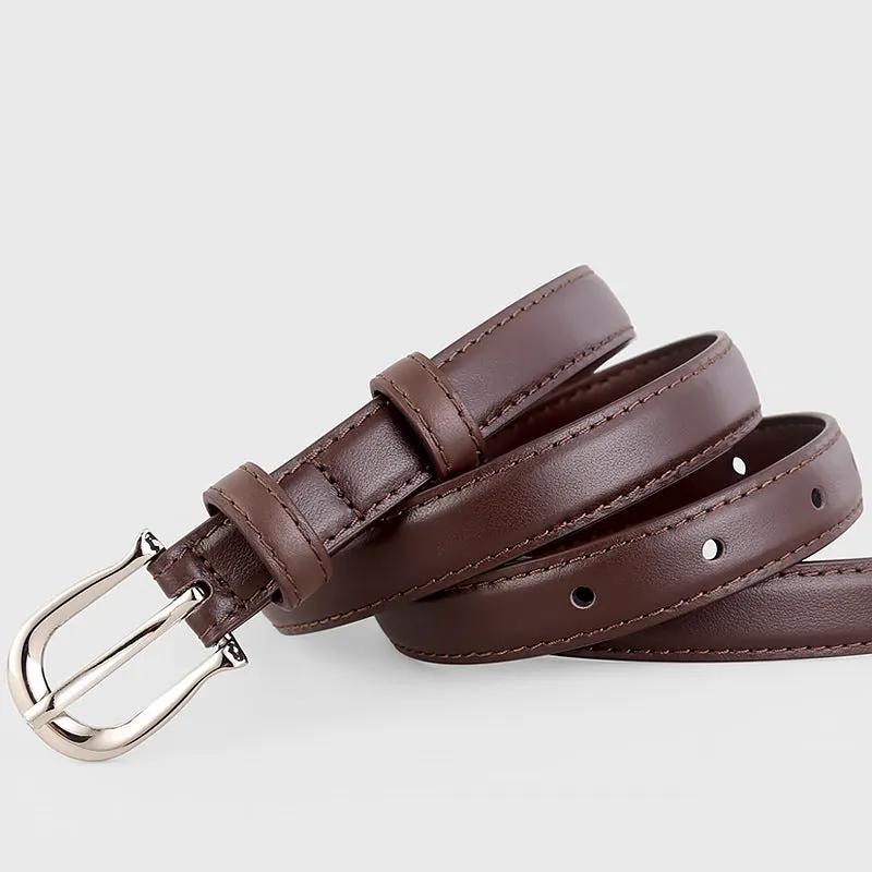 Leather Skinny Belt with Silver Buckle by Trendsi