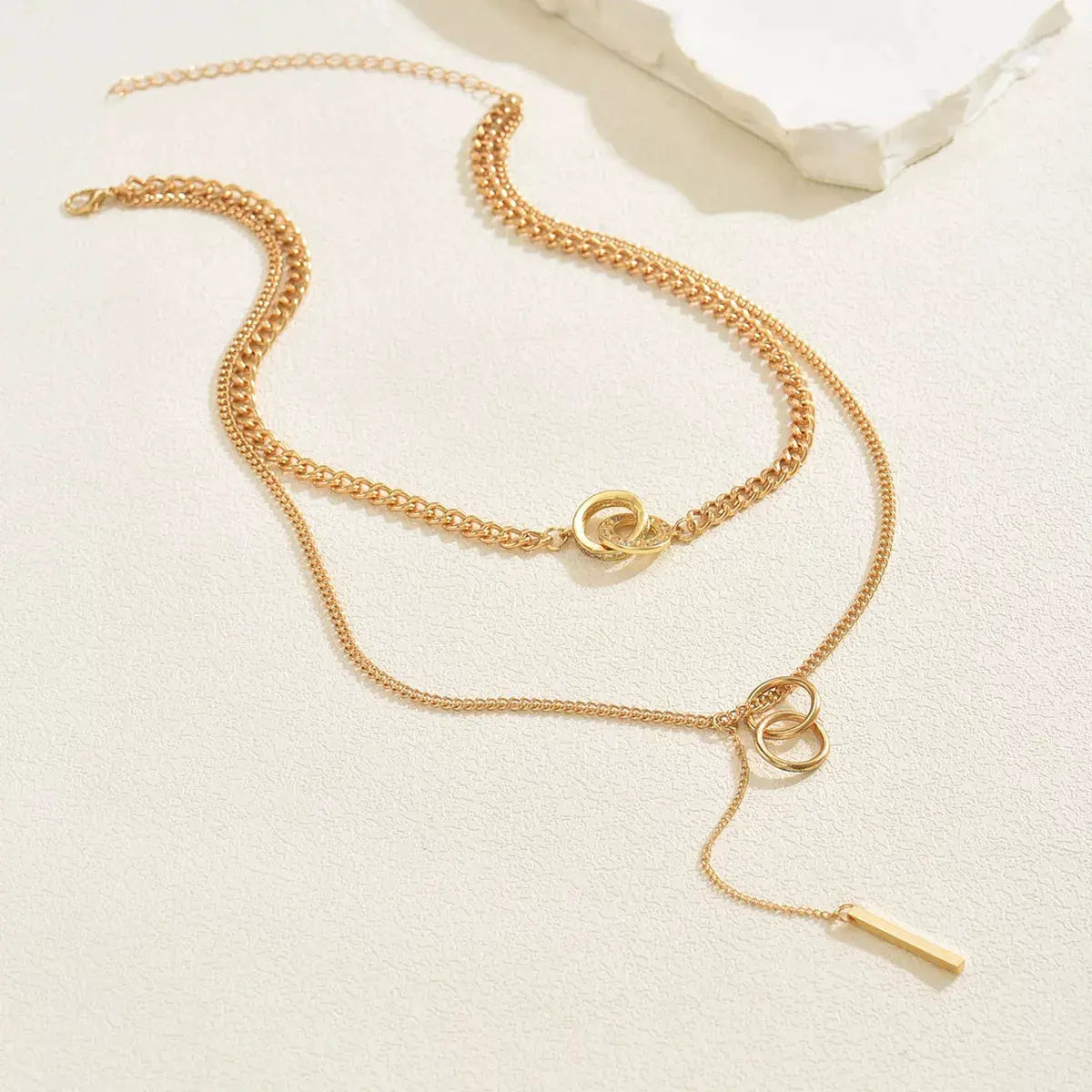 Double Layered Chain Y-Shaped Pendant Necklace by Partner Labels