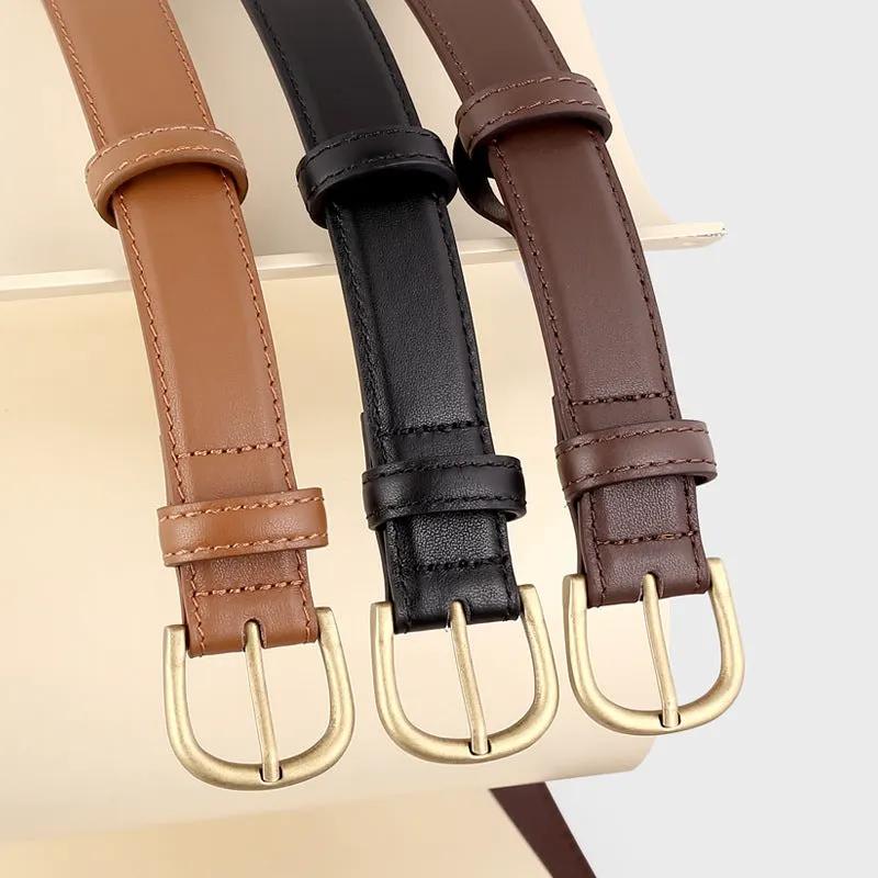 Skinny Leather Belt with Golden Buckle by Trendsi