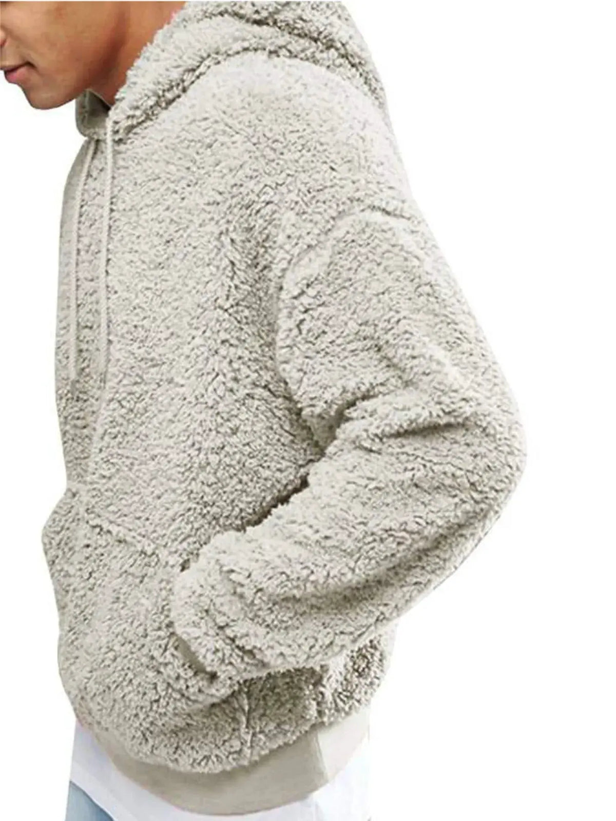 Men's Full Size Drawstring Sherpa Fleece Long Sleeve Hoodie Plus Size by Trendsi