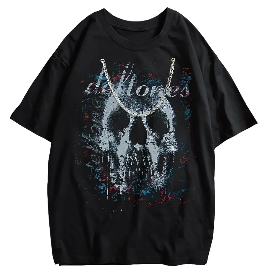 Hip-Hop Skull T-Shirt Men Vintage Harajuku Y2K Streetwear Black Cotton Tee by Vimost Shop