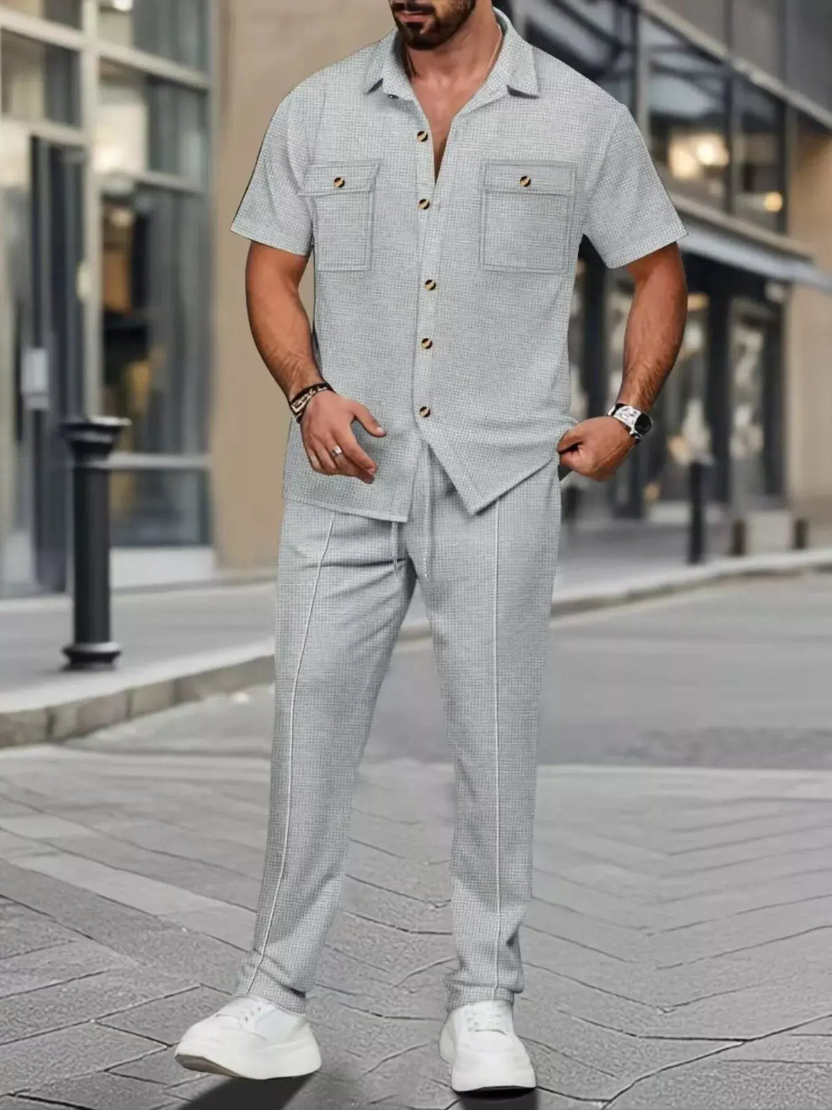 Men's Full Size Casual Short Sleeve Shirt and Pants Set Plus Size by Trendsi