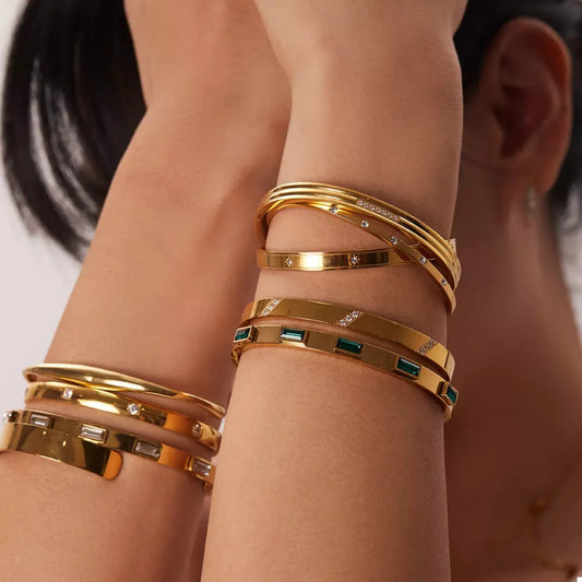 18K Gold-Plated Stainless Steel Zircon Bracelet by Partner Label