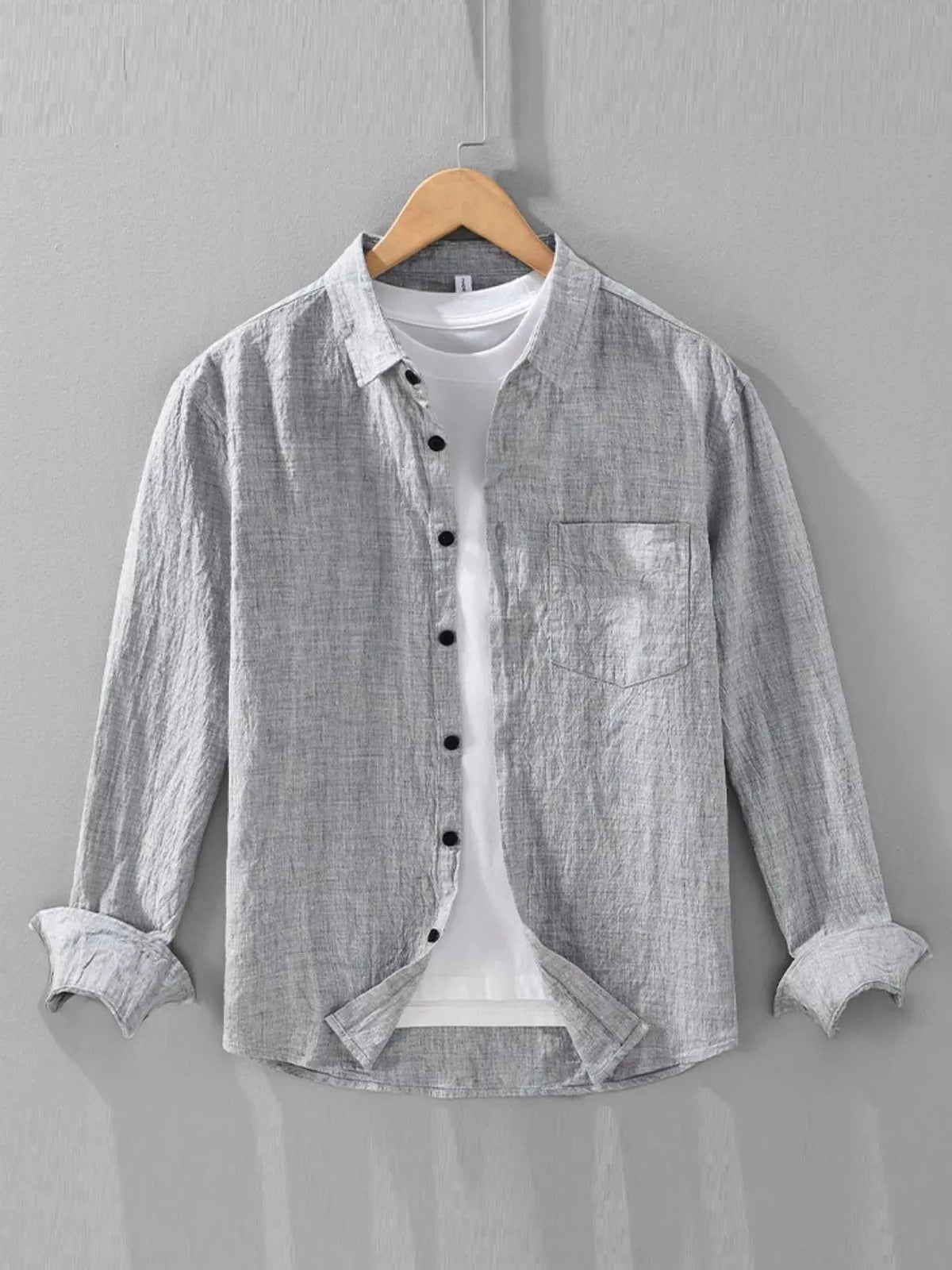 Men's Plus Size Button Up Long Sleeve Shirt by Trendsi