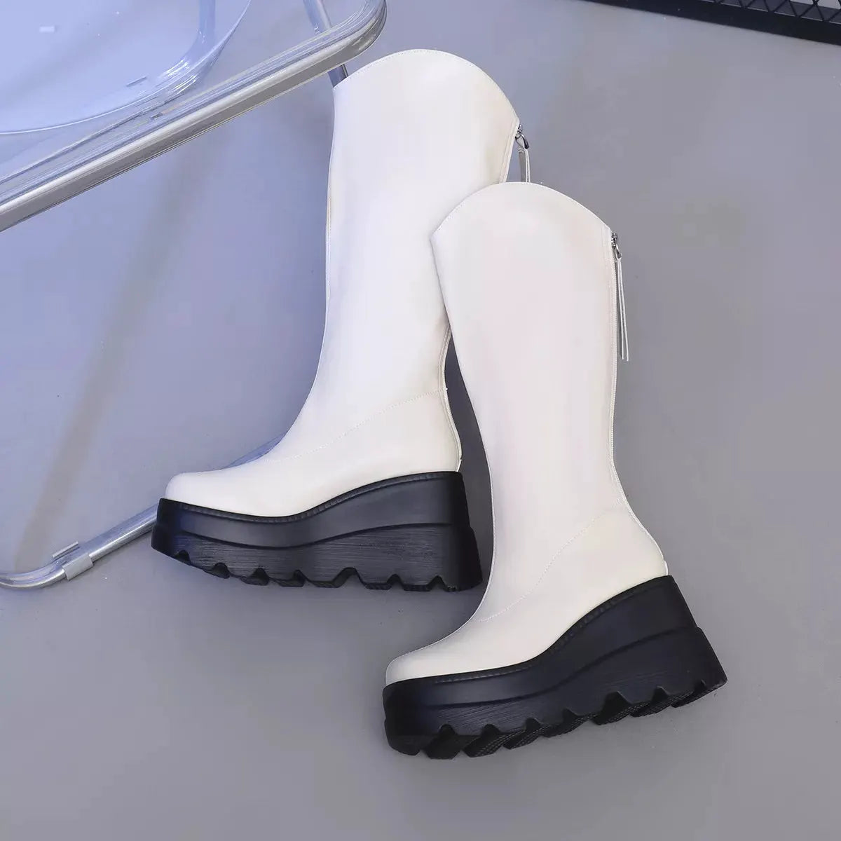 Round Toe Platform Wedge Boots by Partner Label