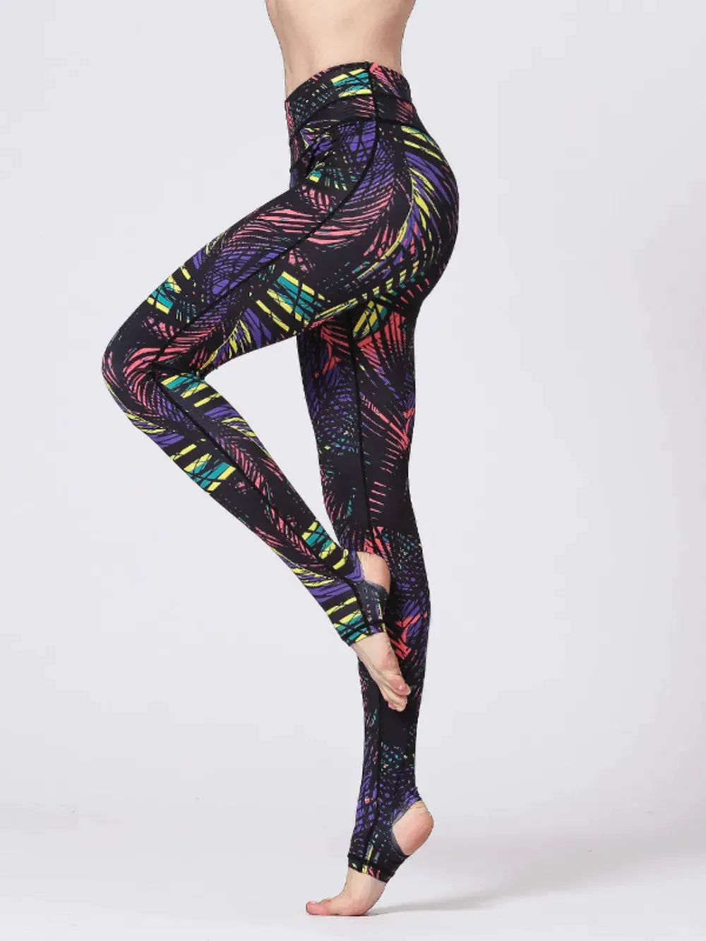 Printed Wide Waistband Active Leggings with Stirrups by Partner Label
