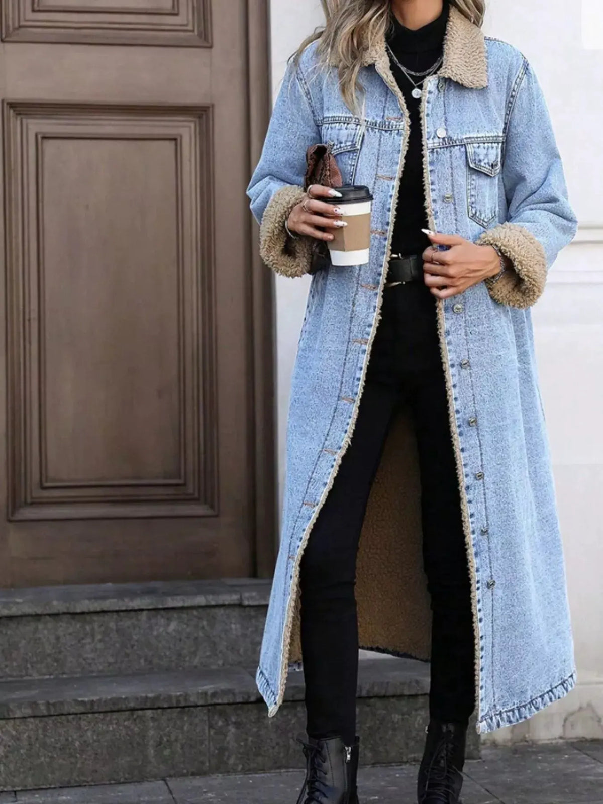 Sherpa Lined Longline Denim Jacket by Partner Label