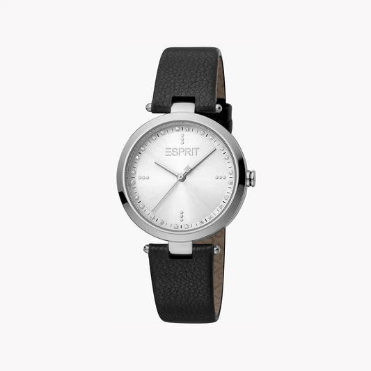 Esprit Women's Black Leather Watch, Silver Dial | ES1L314L0015 by ESPRIT