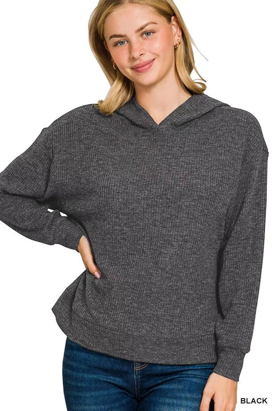 Zenana Ribbed Long Sleeve Hoodie by Zenana