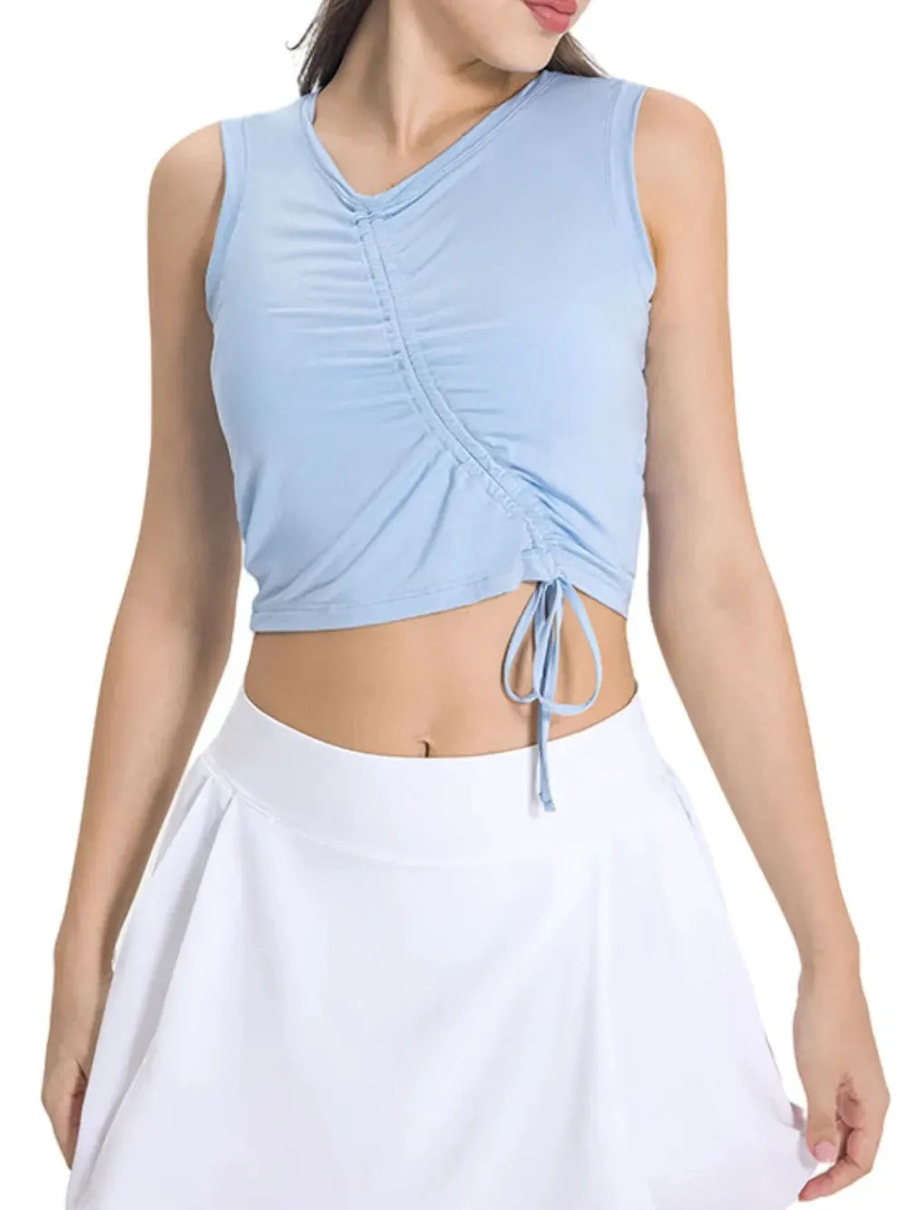 Millennia Drawstring Ruched Wide Strap Active Tank by Millennia