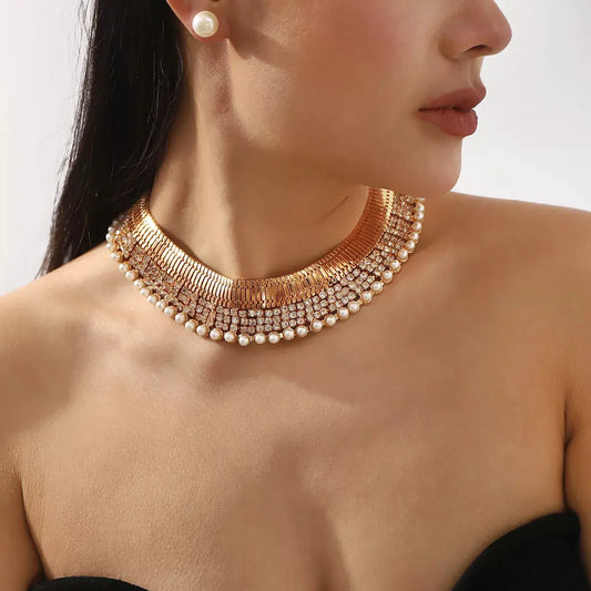 18K Gold-Plated Pearl Earrings and Necklace Jewelry Set by Partner Label