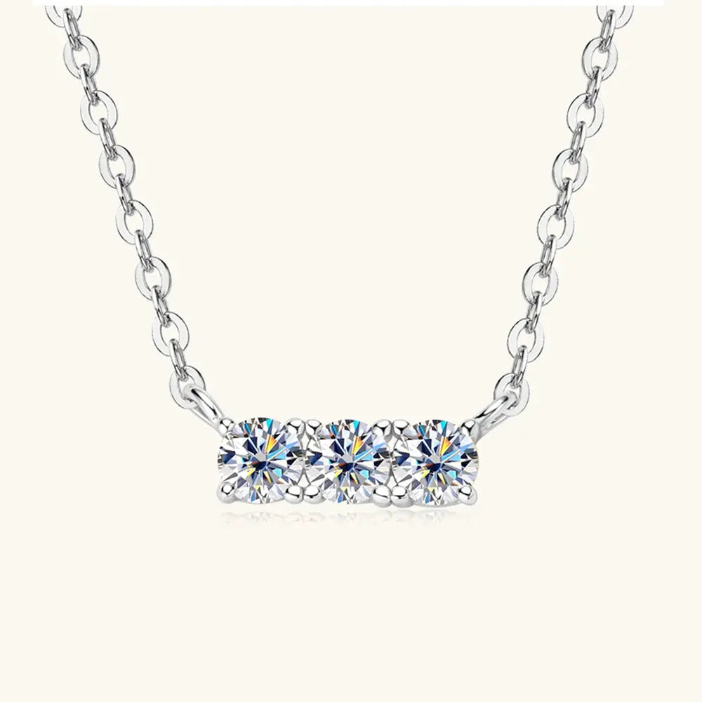 925 Sterling Silver Inlaid Moissanite Bar Necklace by Partner Label