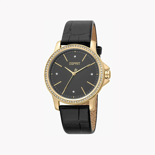 Esprit Women's Black Leather Watch, Black Dial | Es1l185m0065 by ESPRIT