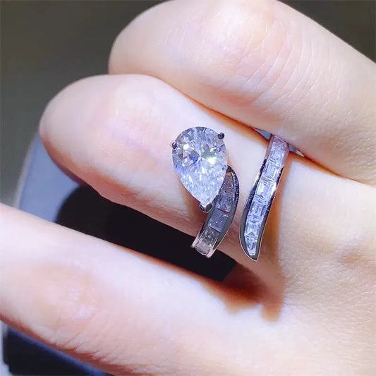 3 Carat Moissanite Zircon 925 Sterling Silver Bypass Ring by Partner Label