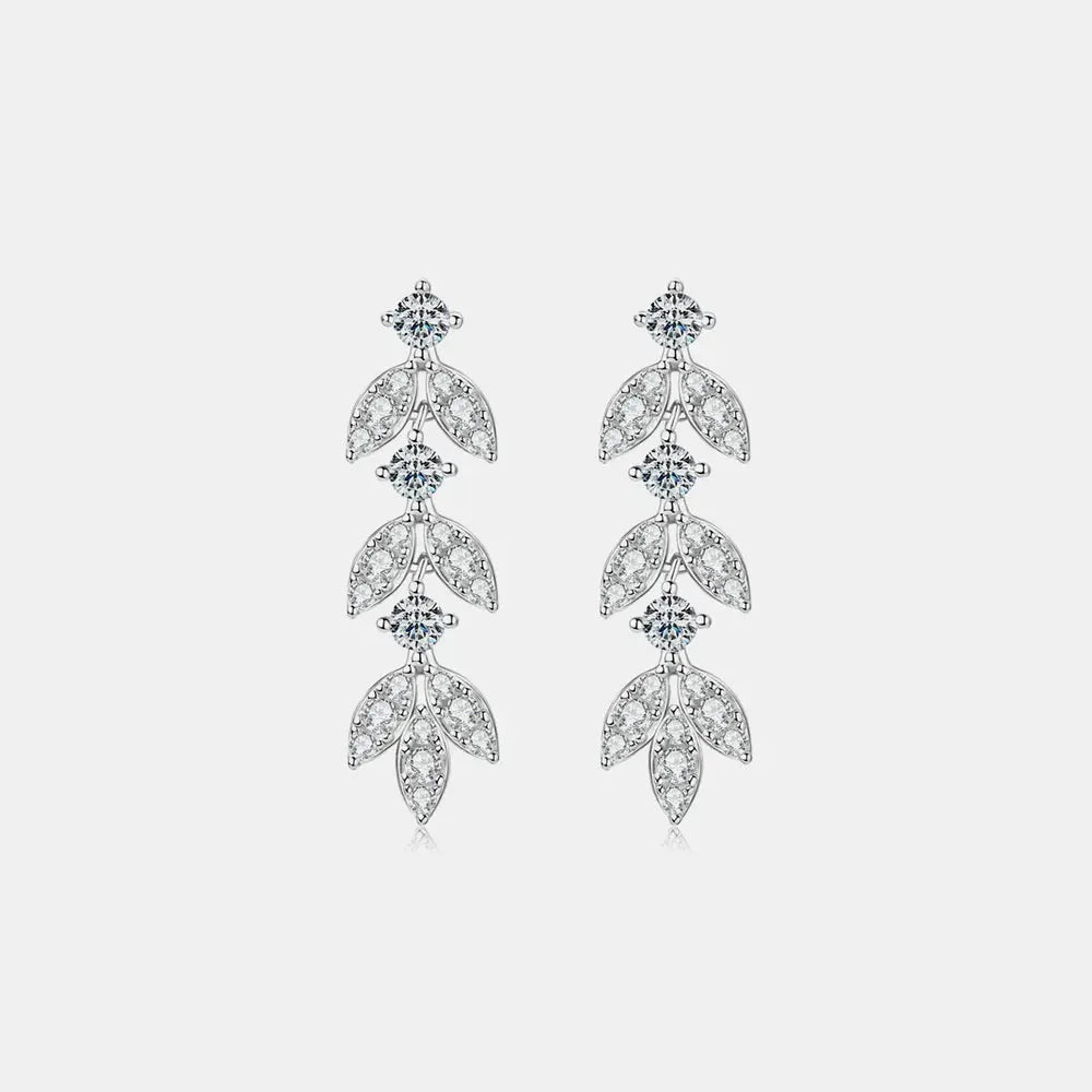925 Sterling Silver Moissanite Leaf Earrings by Partner Label