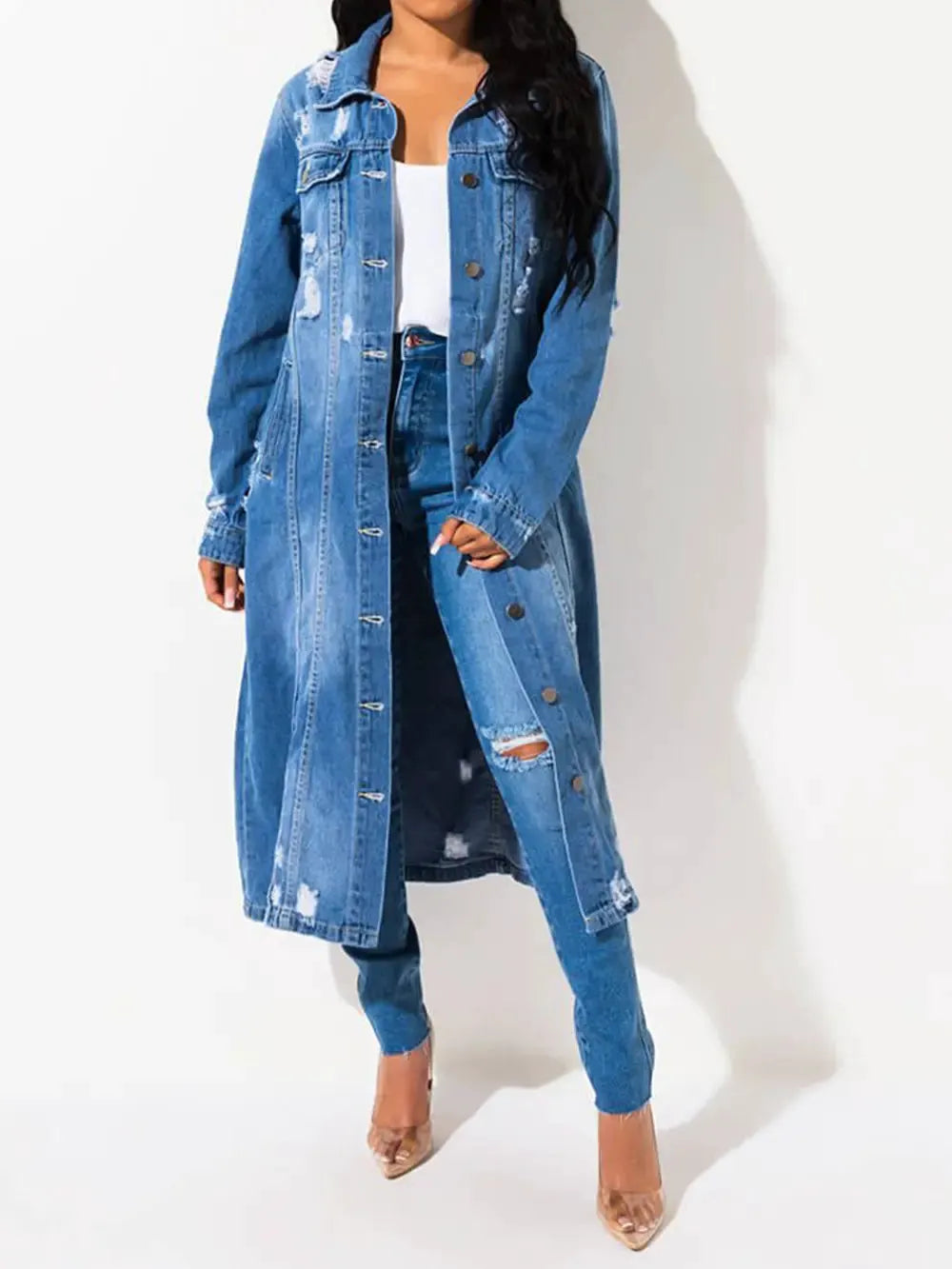 Long Sleeve Raw Hem Denim Jacket by Partner Label