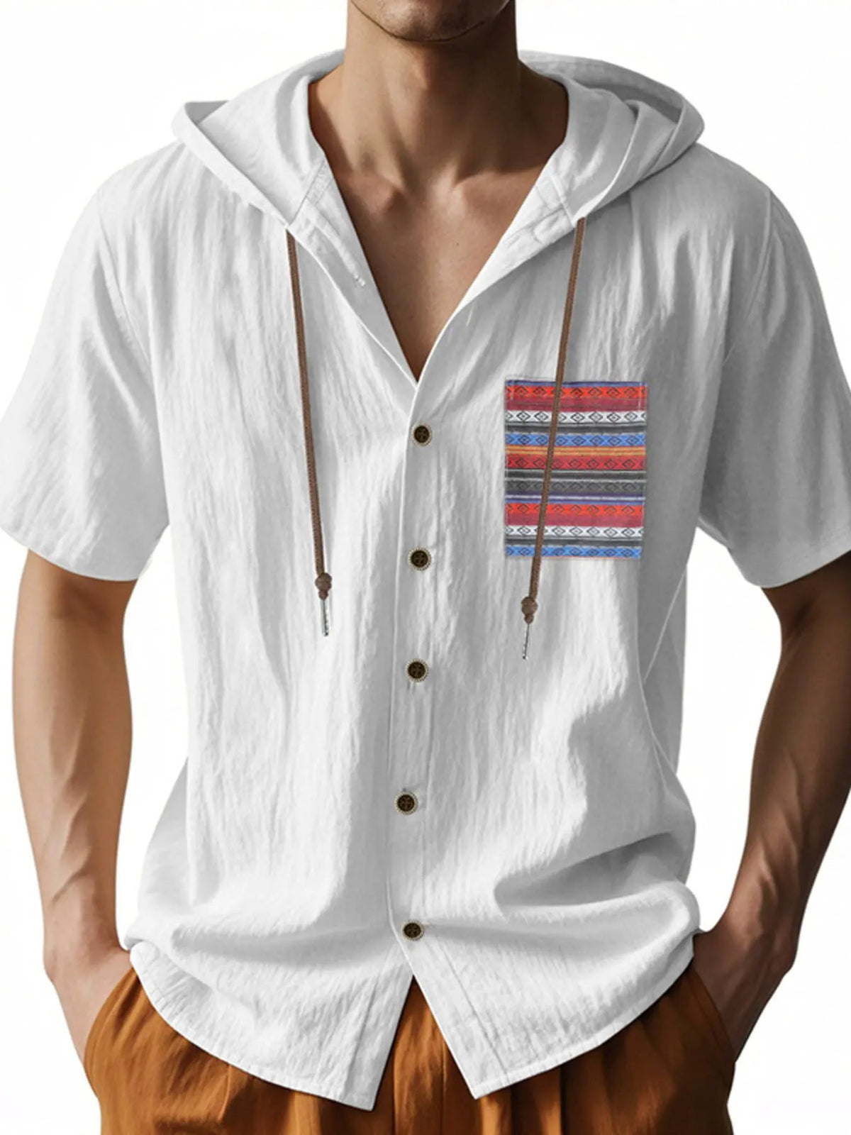 Men's Full Size Casual Hooded Short Sleeve Shirt Plus Size by Trendsi