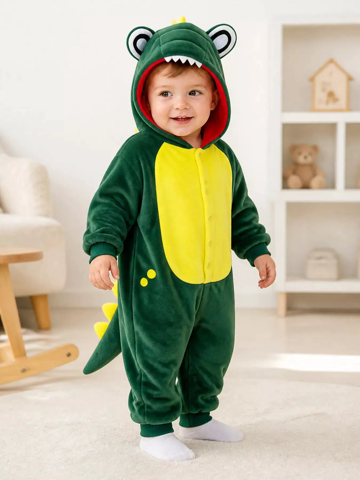 Children's Dinosaur Hooded Fleece One-Piece Jumpsuit by Trendsi
