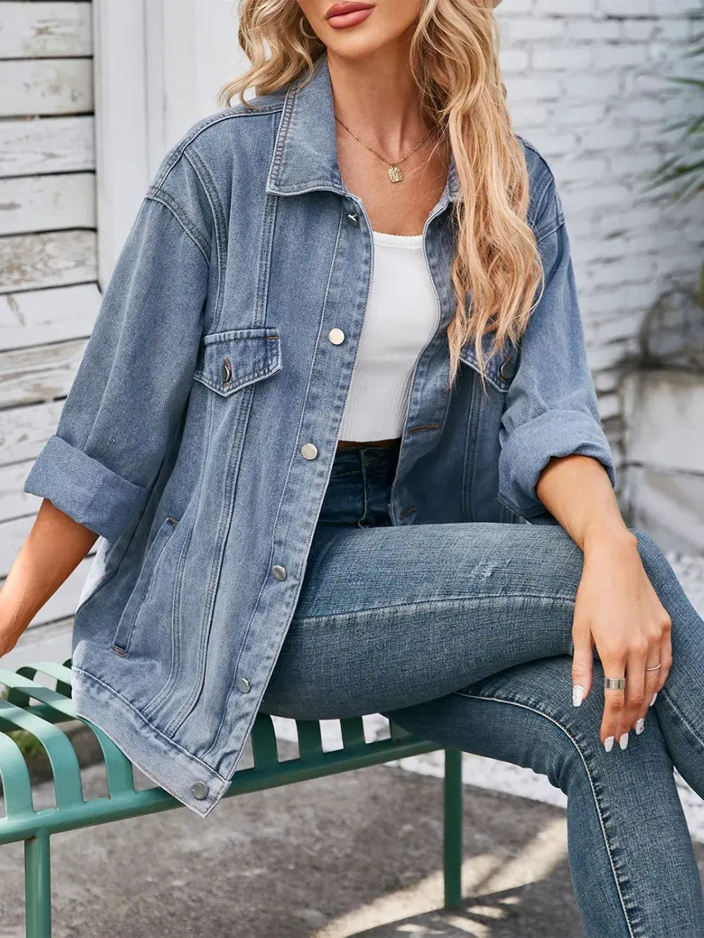 Button Up Long Sleeve Denim Jacket by Partner Label