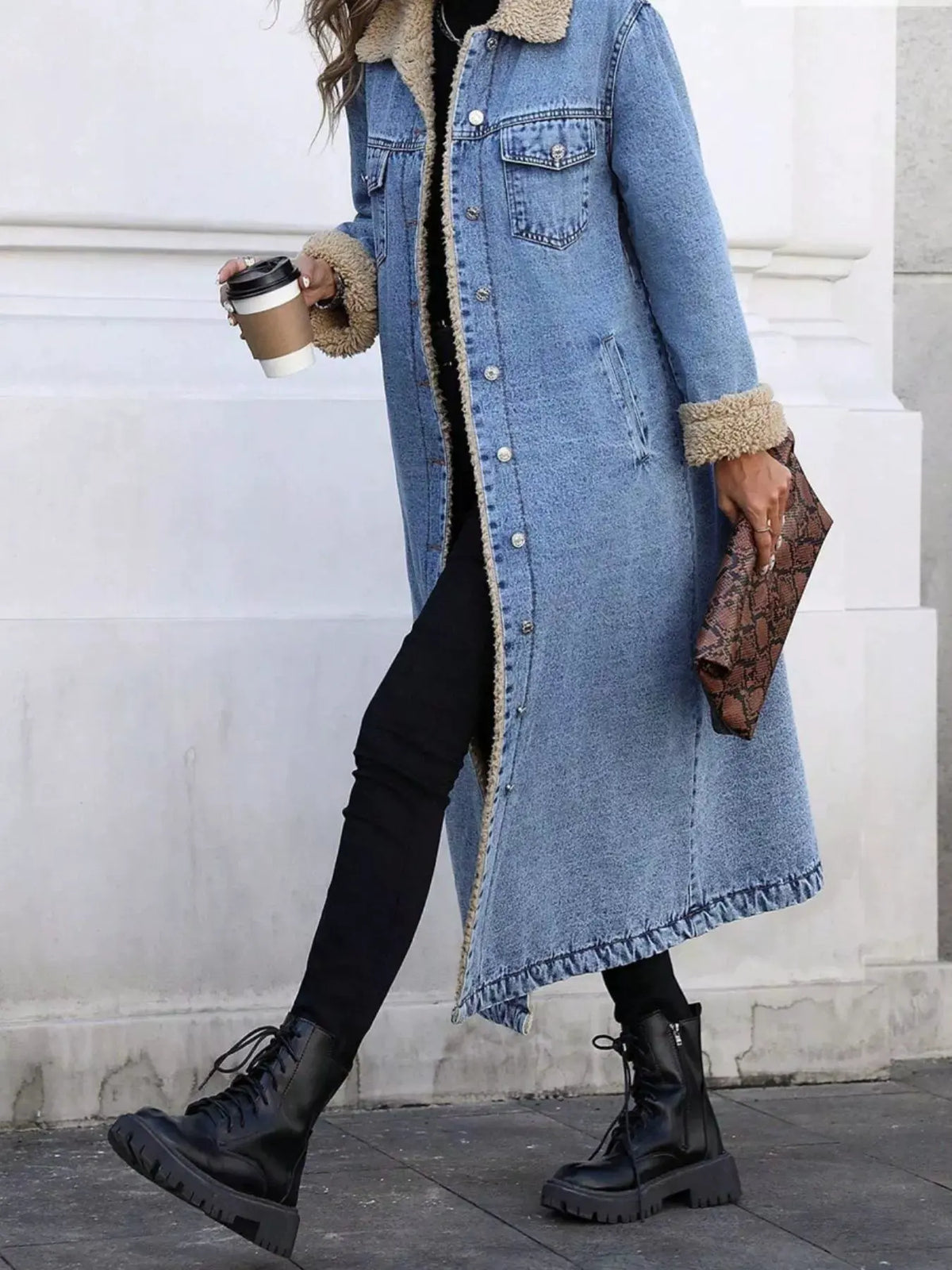 Sherpa Lined Longline Denim Jacket by Partner Label