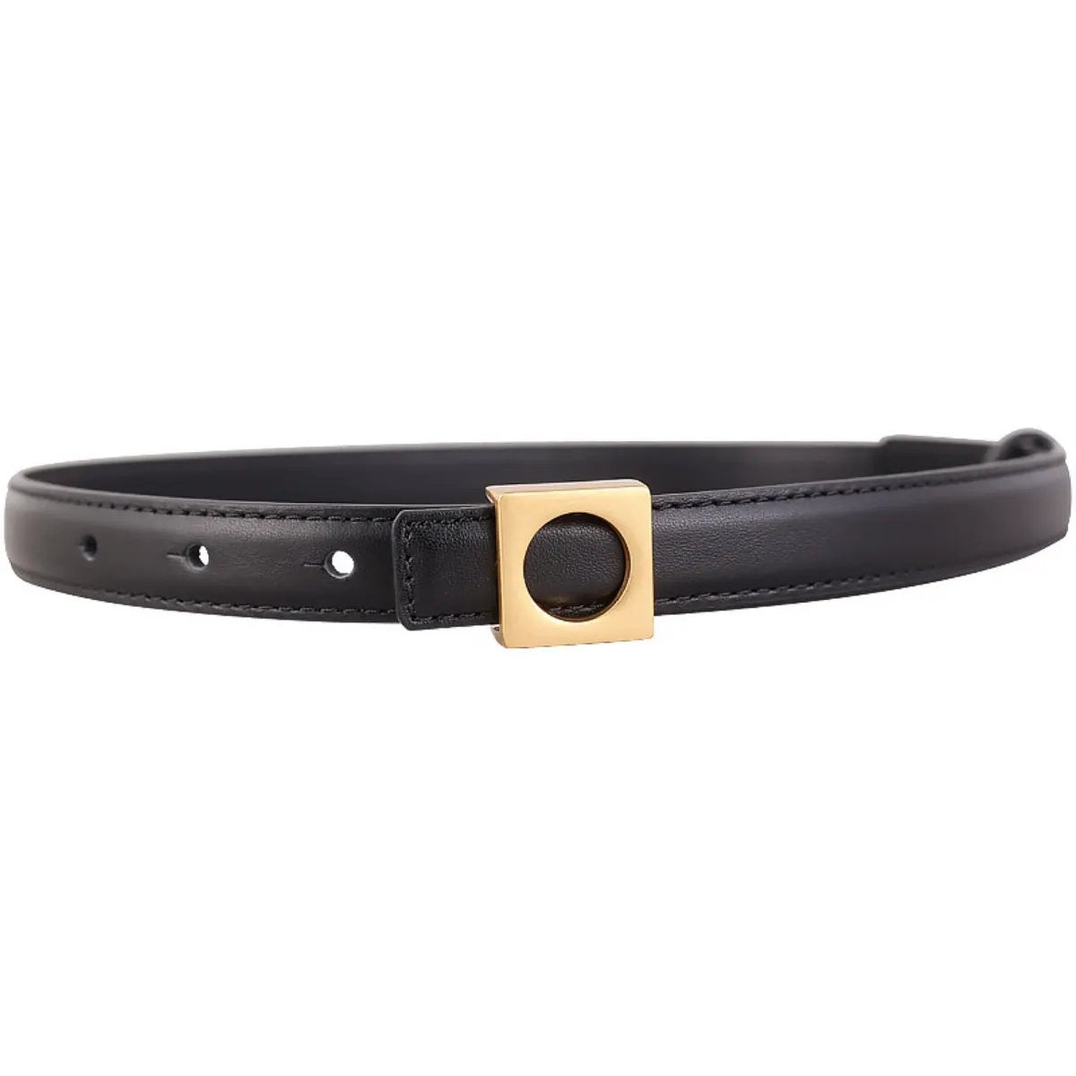 Square Buckle Skinny Leather Belt by Trendsi