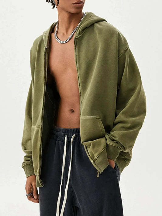Men's Zip Up Long Sleeve Hoodie by Trendsi