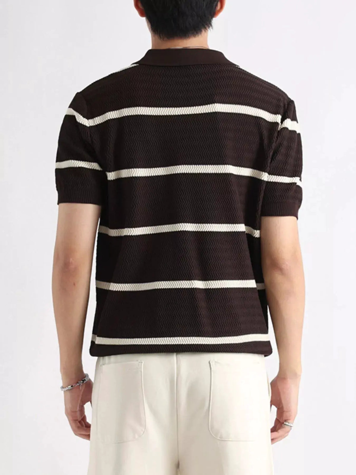 Men's Plus Size Striped Zip-Up Knit Polo by POL
