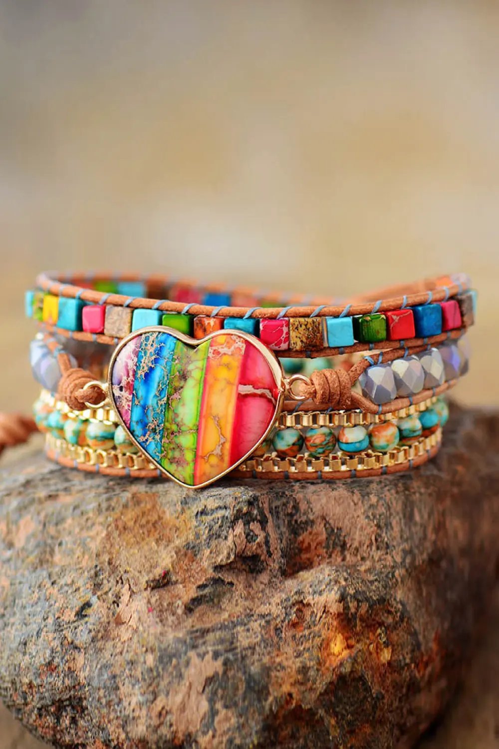 Imperial Jasper & Crystal Layered Bracelet by Partner Label