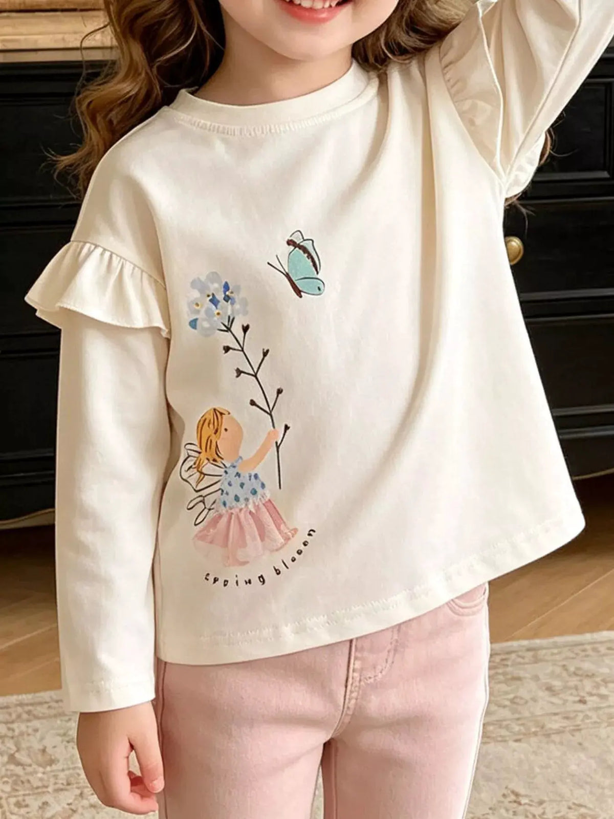 Children's Ruffle Long Sleeve Graphic T-Shirt by Trendsi
