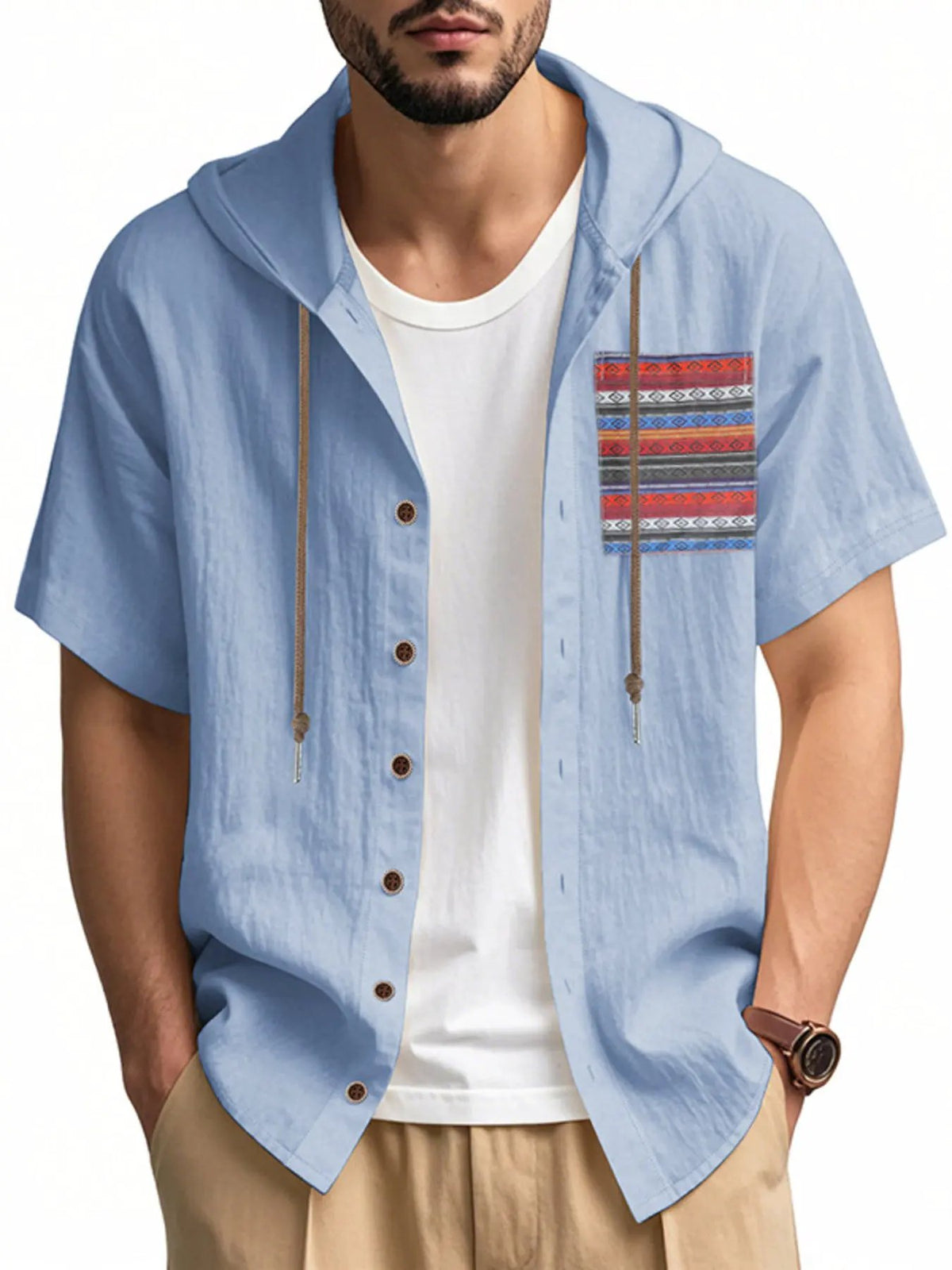 Men's Full Size Casual Hooded Short Sleeve Shirt Plus Size by Trendsi