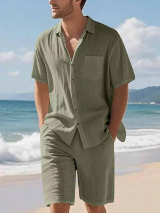 Men's Full Size Casual Button Up Shirt and Shorts Set Plus Size by Trendsi
