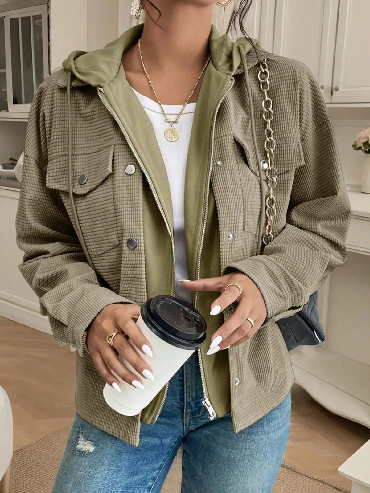 Thermal Knit Textured Hooded Jacket by Partner Label