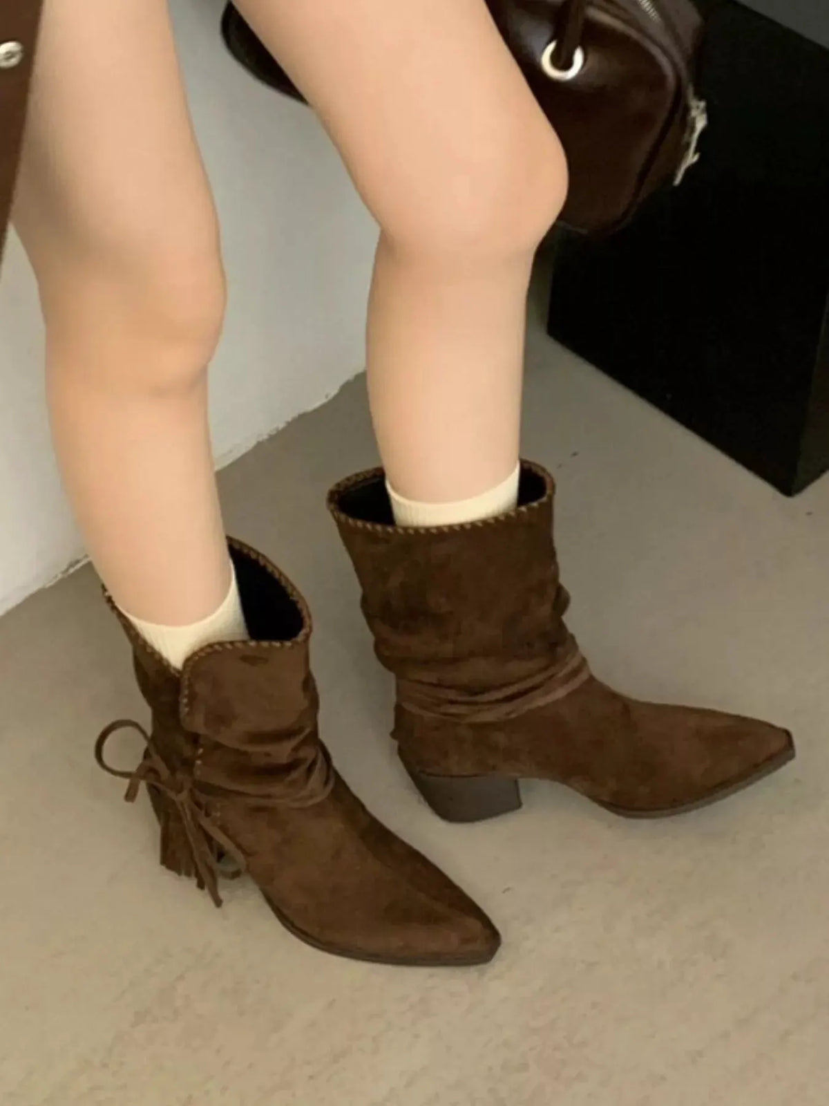 Point Toe Block Heels Boots by Partner Label
