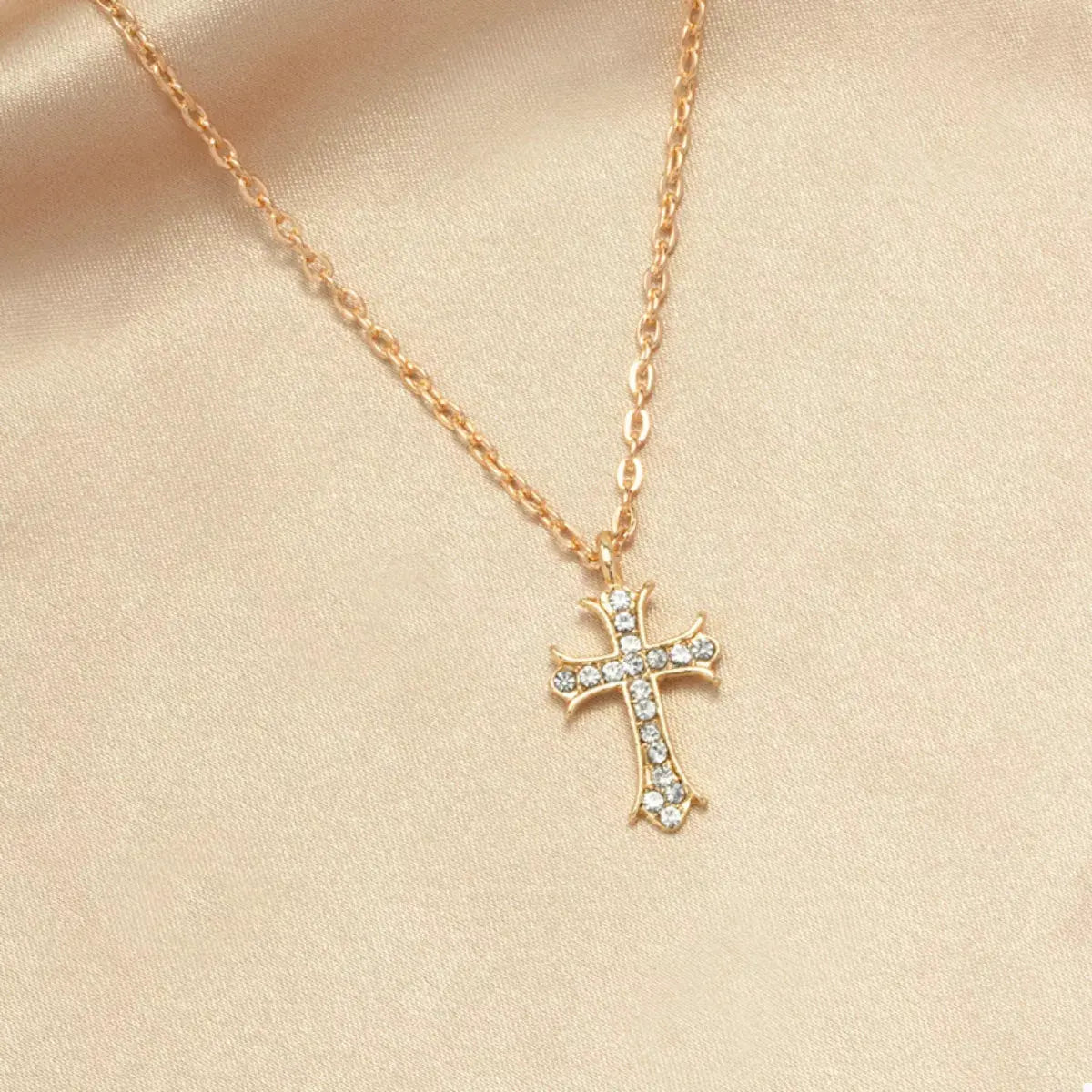 18K Gold-Plated Rhinestone Cross Necklace by Partner Labels
