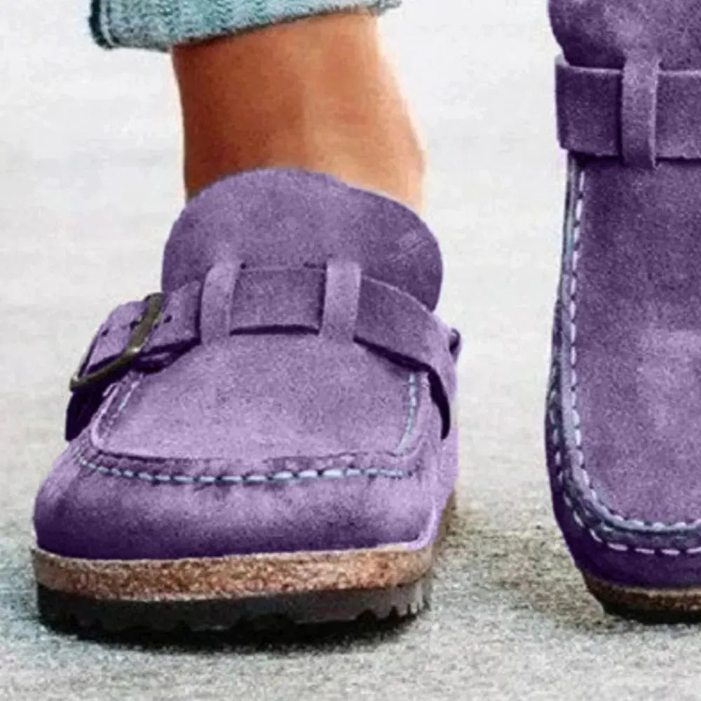 Round Toe Low Heel Buckle Loafers by Partner Label