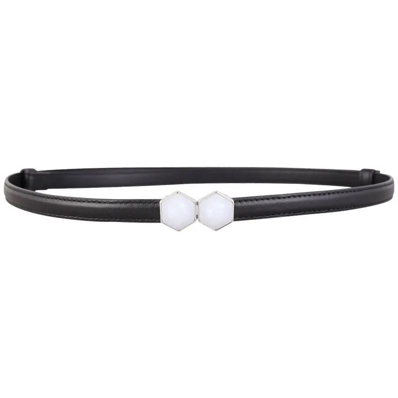 Leather Belt with Geometric Buckle by Trendsi