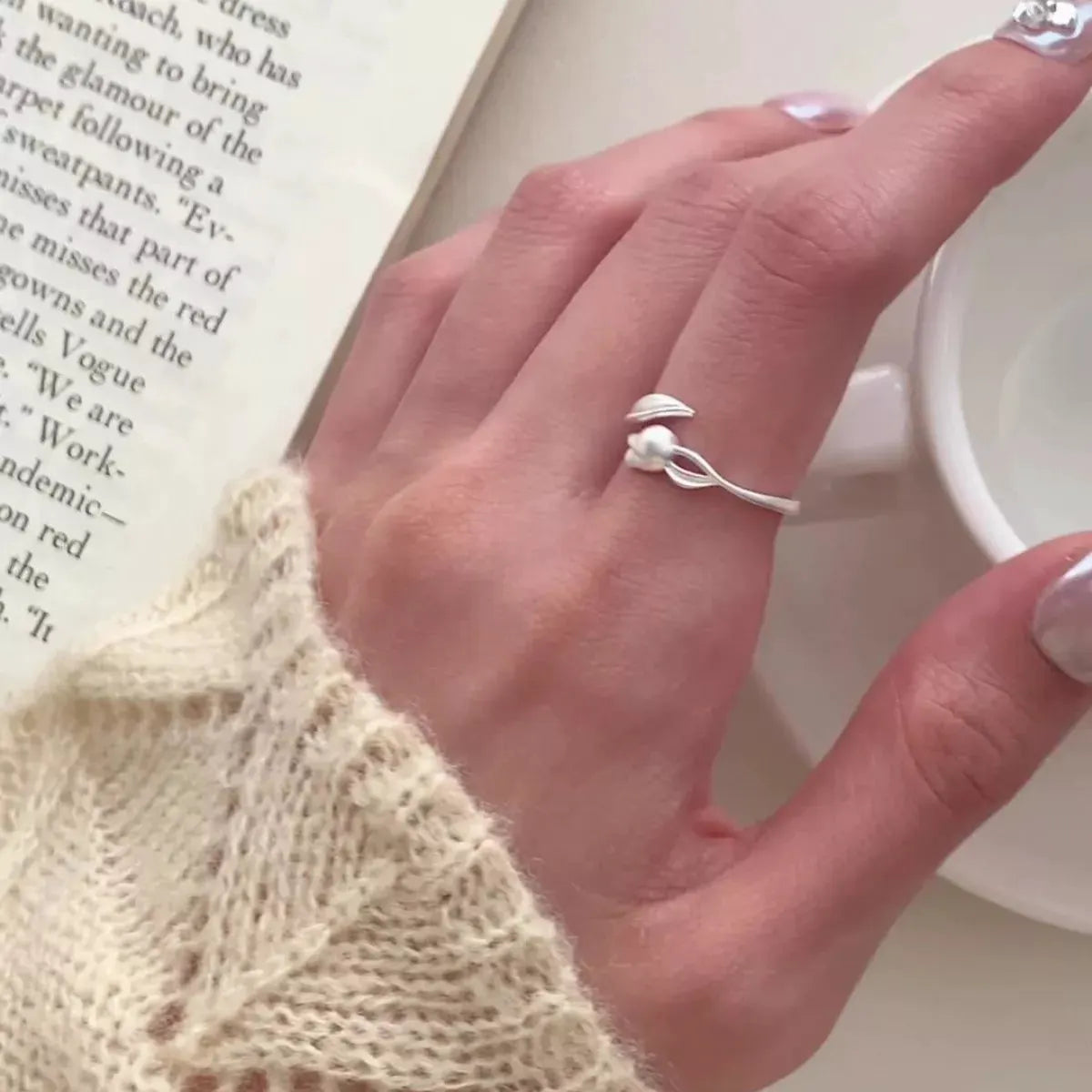 925 Sterling Silver Flower Bypass Ring by Partner Label