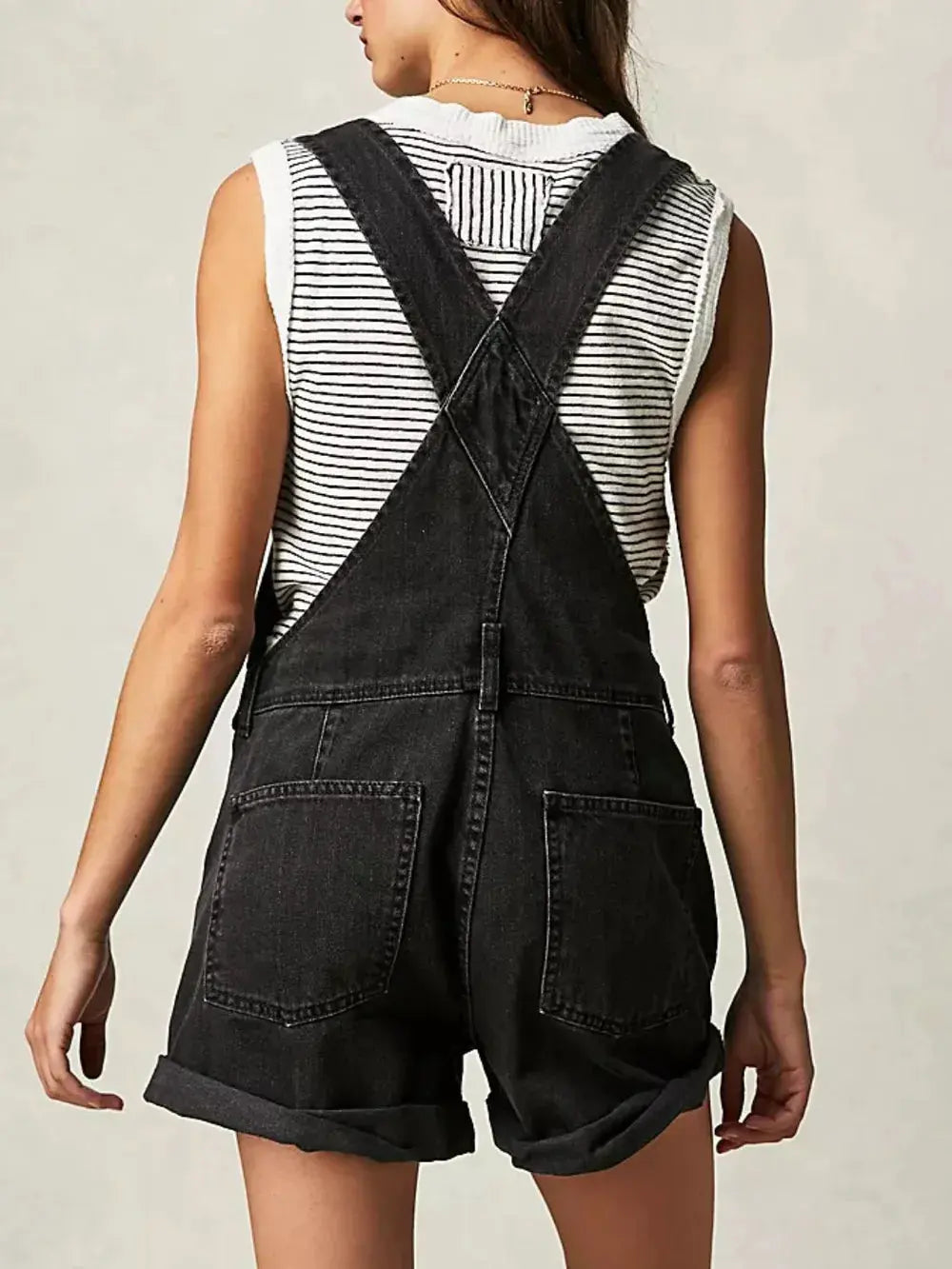 Square Neck Wide Strap Denim Overalls by Partner Labels