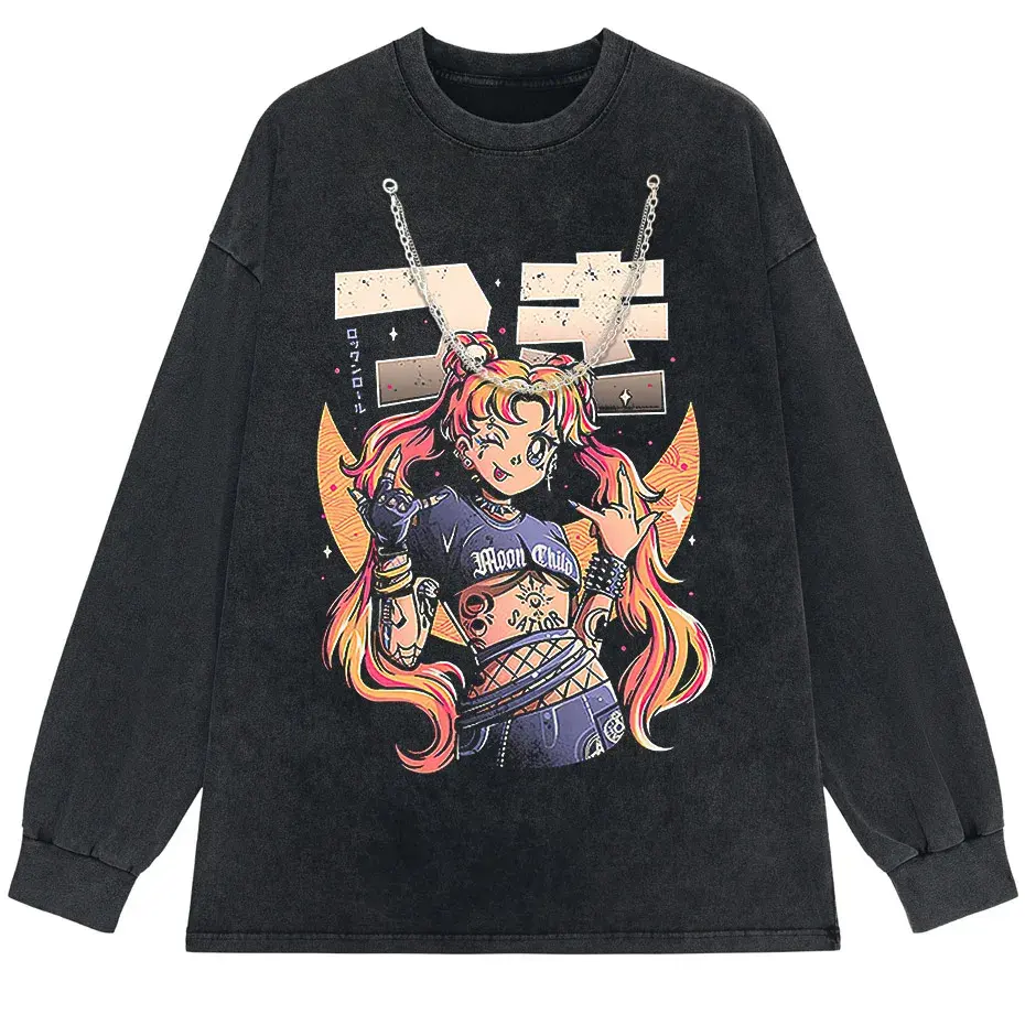 Men's Retro Anime Girl Graphic T-Shirt Cotton Oversized Vintage Tee by Vimost Shop