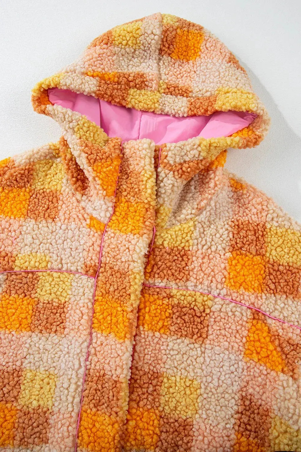Checkered Long Sleeve Sherpa Hooded Jacket by Partner Label