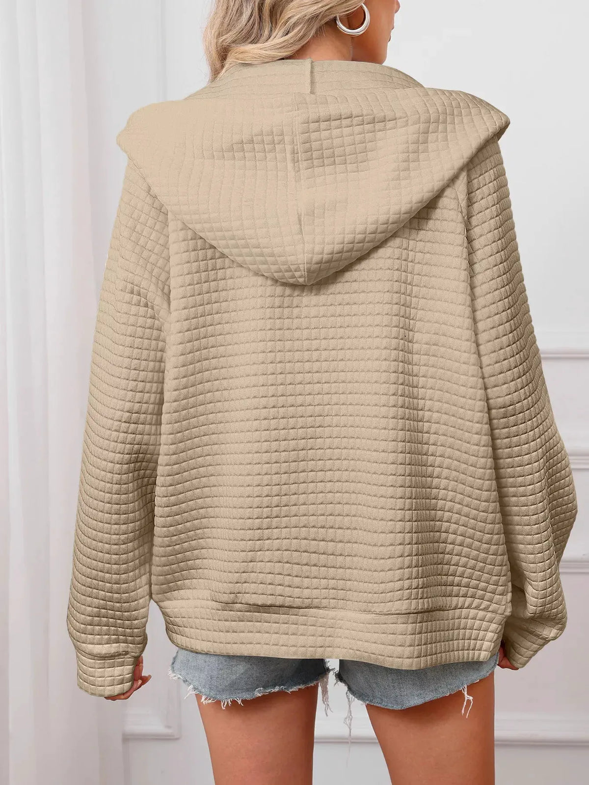 Full Size Textured Quilted Zip-Up Hooded Jacket Plus Size by Partner Label