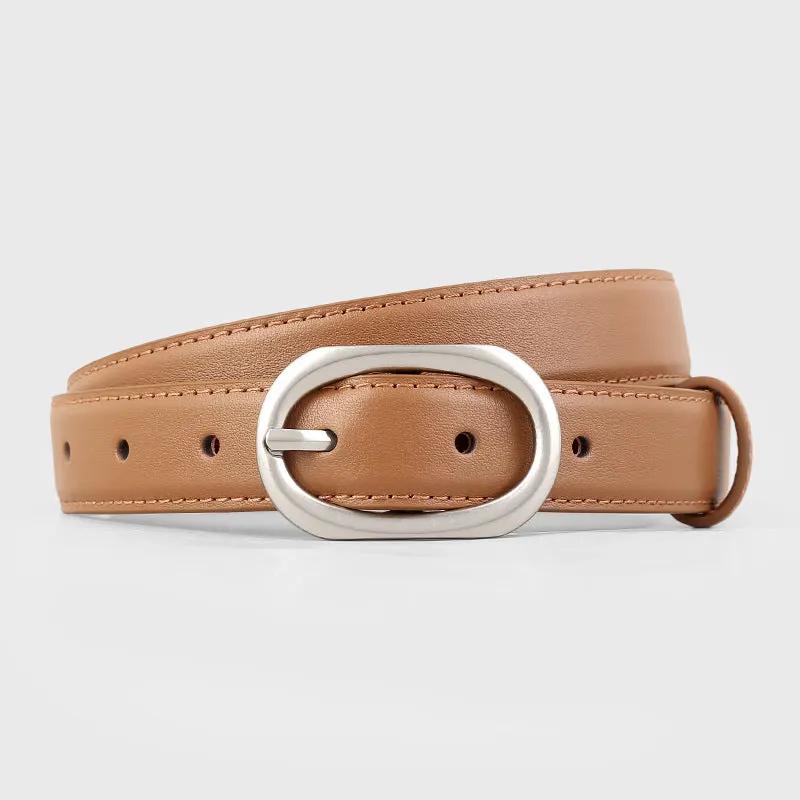 Oval Buckle Leather Belt by Trendsi